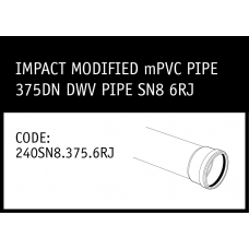 Marley Impact Modified mPVC Pipe 375DN DWV Pipe SN8 6RJ - 240SN8.375.6RJ